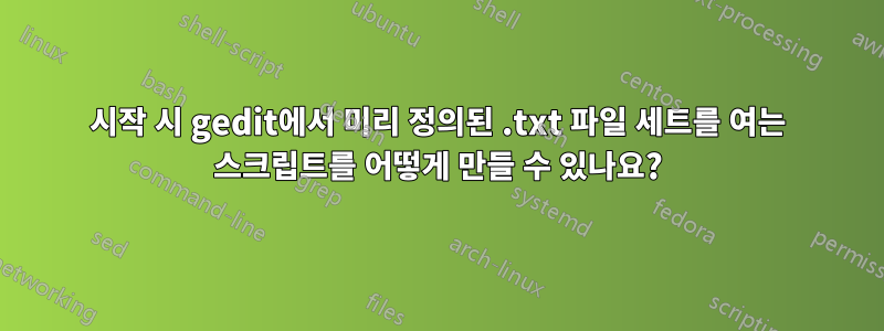 시작 시 gedit에서 미리 정의된 .txt 파일 세트를 여는 스크립트를 어떻게 만들 수 있나요?