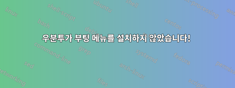 우분투가 부팅 메뉴를 설치하지 않았습니다!