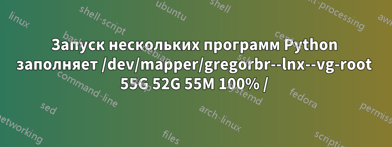 Запуск нескольких программ Python заполняет /dev/mapper/gregorbr--lnx--vg-root 55G 52G 55M 100% /