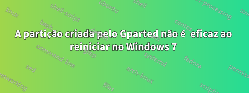 A partição criada pelo Gparted não é eficaz ao reiniciar no Windows 7