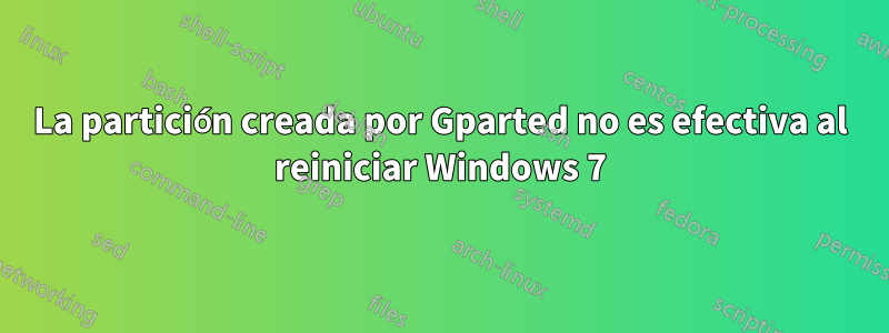 La partición creada por Gparted no es efectiva al reiniciar Windows 7
