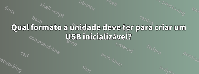 Qual formato a unidade deve ter para criar um USB inicializável?