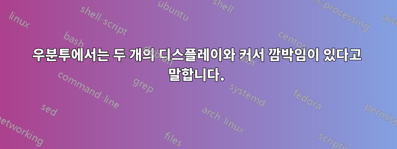 우분투에서는 두 개의 디스플레이와 커서 깜박임이 있다고 말합니다.