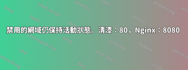 禁用的網域仍保持活動狀態。清漆：80，Nginx：8080