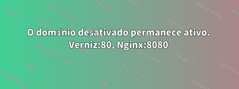 O domínio desativado permanece ativo. Verniz:80, Nginx:8080