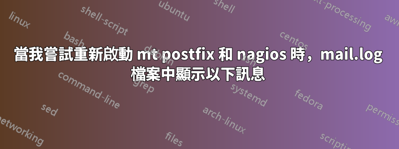 當我嘗試重新啟動 mt postfix 和 nagios 時，mail.log 檔案中顯示以下訊息