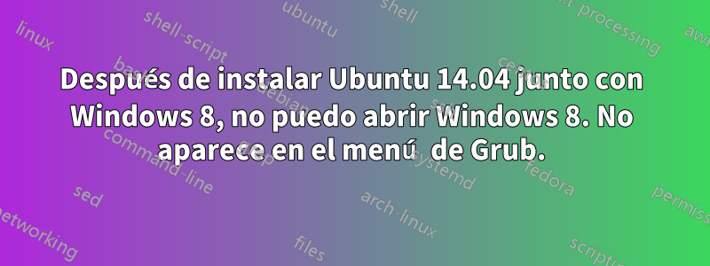 Después de instalar Ubuntu 14.04 junto con Windows 8, no puedo abrir Windows 8. No aparece en el menú de Grub.