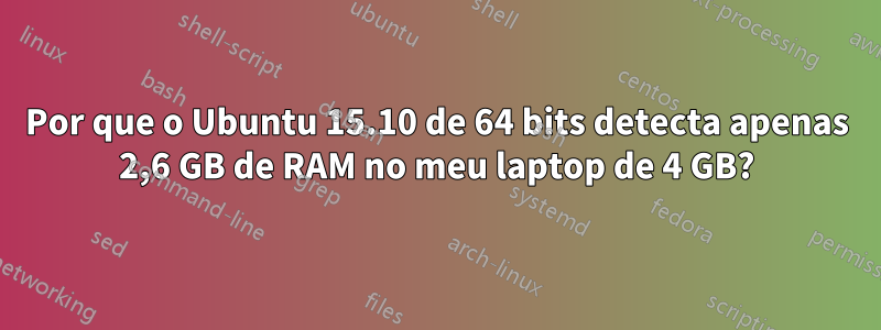 Por que o Ubuntu 15.10 de 64 bits detecta apenas 2,6 GB de RAM no meu laptop de 4 GB?