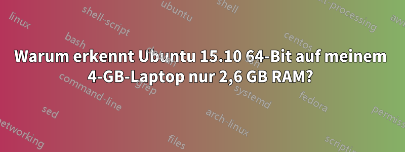 Warum erkennt Ubuntu 15.10 64-Bit auf meinem 4-GB-Laptop nur 2,6 GB RAM?