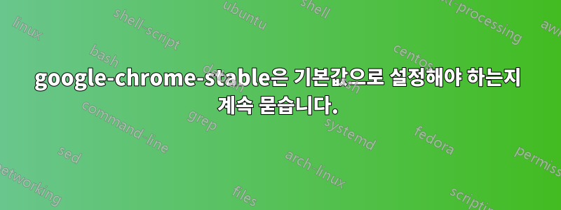 google-chrome-stable은 기본값으로 설정해야 하는지 계속 묻습니다.