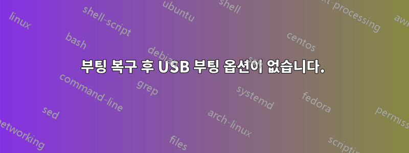 부팅 복구 후 USB 부팅 옵션이 없습니다.