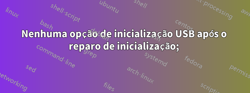 Nenhuma opção de inicialização USB após o reparo de inicialização;