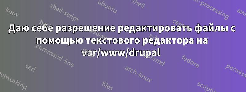 Даю себе разрешение редактировать файлы с помощью текстового редактора на var/www/drupal 