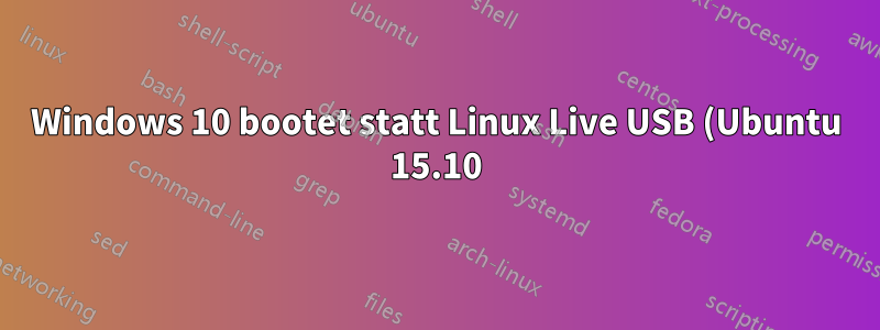 Windows 10 bootet statt Linux Live USB (Ubuntu 15.10) – vorher Ubuntu installiert und gelöscht (GRUB funktioniert nicht)
