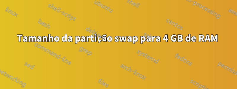 Tamanho da partição swap para 4 GB de RAM
