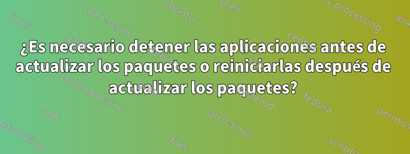 ¿Es necesario detener las aplicaciones antes de actualizar los paquetes o reiniciarlas después de actualizar los paquetes?