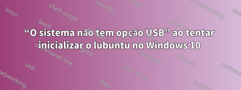 “O sistema não tem opção USB” ao tentar inicializar o lubuntu no Windows 10