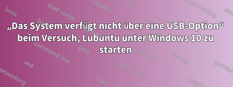 „Das System verfügt nicht über eine USB-Option“ beim Versuch, Lubuntu unter Windows 10 zu starten