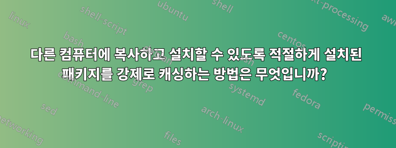 다른 컴퓨터에 복사하고 설치할 수 있도록 적절하게 설치된 패키지를 강제로 캐싱하는 방법은 무엇입니까? 