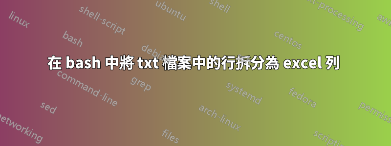 在 bash 中將 txt 檔案中的行拆分為 excel 列