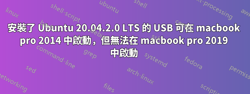 安裝了 Ubuntu 20.04.2.0 LTS 的 USB 可在 macbook pro 2014 中啟動，但無法在 macbook pro 2019 中啟動