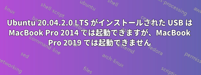 Ubuntu 20.04.2.0 LTS がインストールされた USB は MacBook Pro 2014 では起動できますが、MacBook Pro 2019 では起動できません