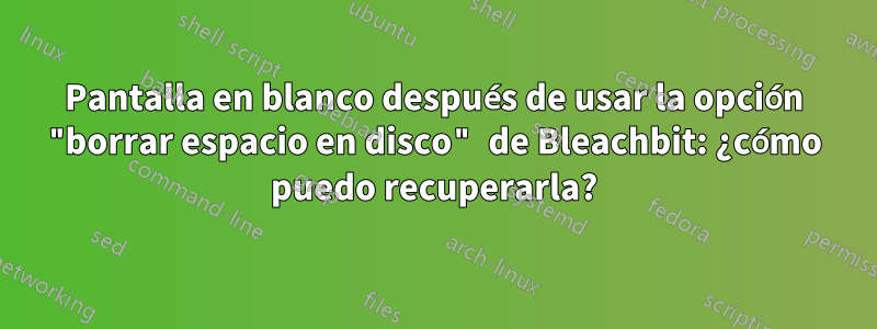 Pantalla en blanco después de usar la opción "borrar espacio en disco" de Bleachbit: ¿cómo puedo recuperarla?