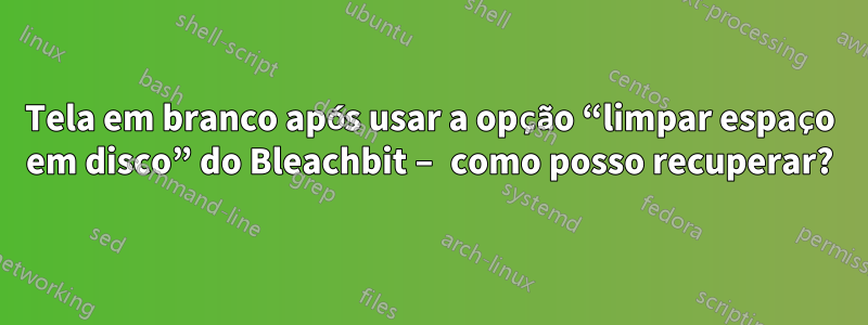 Tela em branco após usar a opção “limpar espaço em disco” do Bleachbit – como posso recuperar?