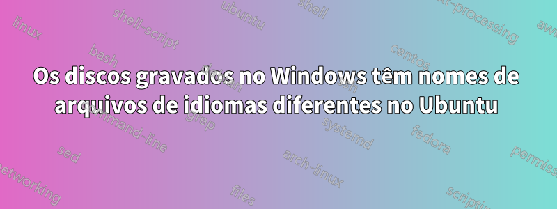 Os discos gravados no Windows têm nomes de arquivos de idiomas diferentes no Ubuntu