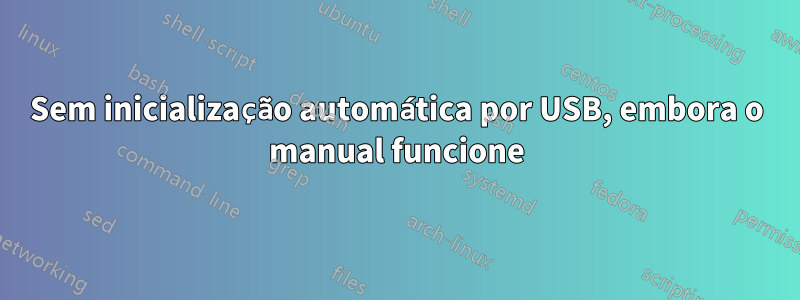 Sem inicialização automática por USB, embora o manual funcione