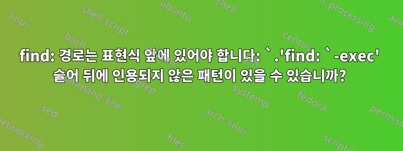 find: 경로는 표현식 앞에 있어야 합니다: `.'find: `-exec' 술어 뒤에 인용되지 않은 패턴이 있을 수 있습니까?