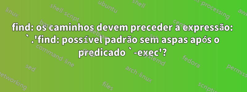 find: os caminhos devem preceder a expressão: `.'find: possível padrão sem aspas após o predicado `-exec'?