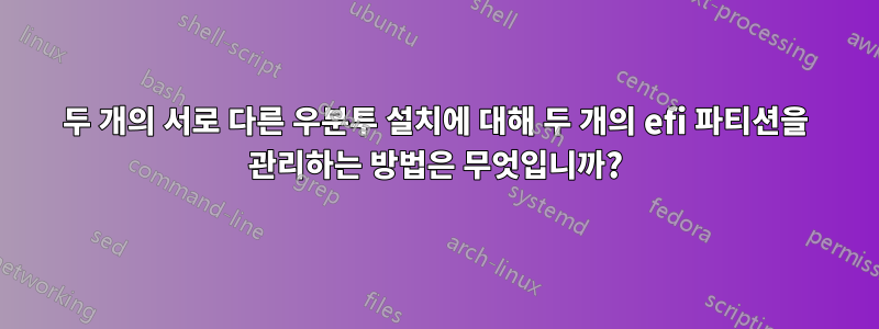 두 개의 서로 다른 우분투 설치에 대해 두 개의 efi 파티션을 관리하는 방법은 무엇입니까?