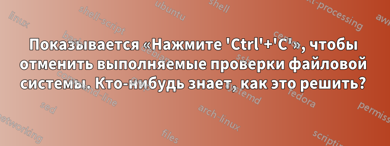 Показывается «Нажмите 'Ctrl'+'C'», чтобы отменить выполняемые проверки файловой системы. Кто-нибудь знает, как это решить?