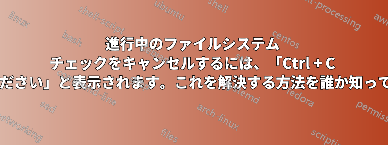 進行中のファイルシステム チェックをキャンセルするには、「Ctrl + C を押してください」と表示されます。これを解決する方法を誰か知っていますか?