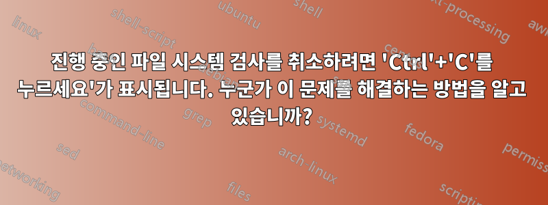 진행 중인 파일 시스템 검사를 취소하려면 'Ctrl'+'C'를 누르세요'가 표시됩니다. 누군가 이 문제를 해결하는 방법을 알고 있습니까?