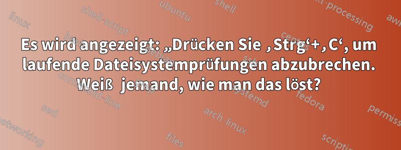 Es wird angezeigt: „Drücken Sie ‚Strg‘+‚C‘, um laufende Dateisystemprüfungen abzubrechen. Weiß jemand, wie man das löst?