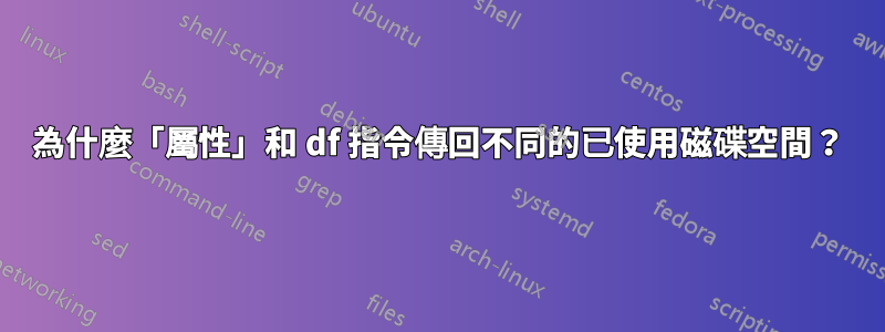 為什麼「屬性」和 df 指令傳回不同的已使用磁碟空間？