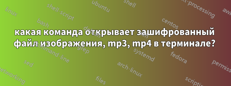 какая команда открывает зашифрованный файл изображения, mp3, mp4 в терминале?