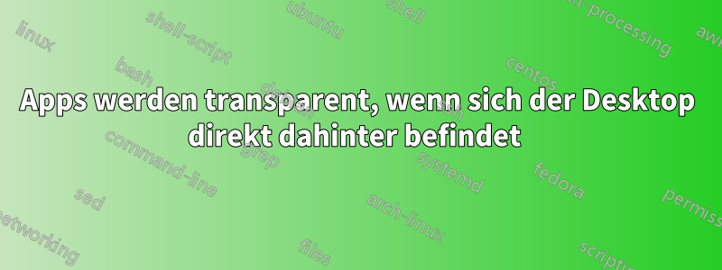 Apps werden transparent, wenn sich der Desktop direkt dahinter befindet 