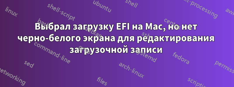 Выбрал загрузку EFI на Mac, но нет черно-белого экрана для редактирования загрузочной записи