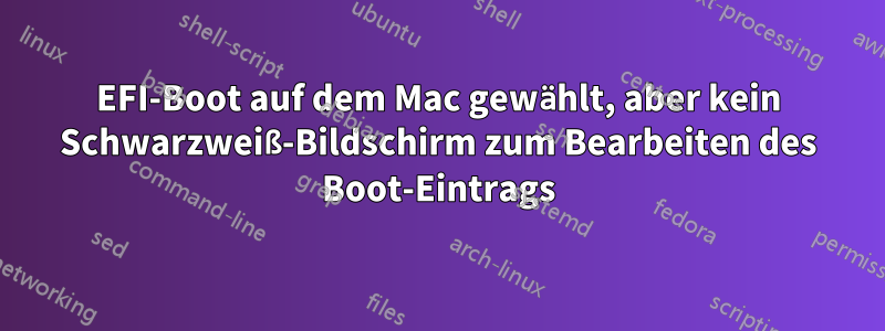 EFI-Boot auf dem Mac gewählt, aber kein Schwarzweiß-Bildschirm zum Bearbeiten des Boot-Eintrags