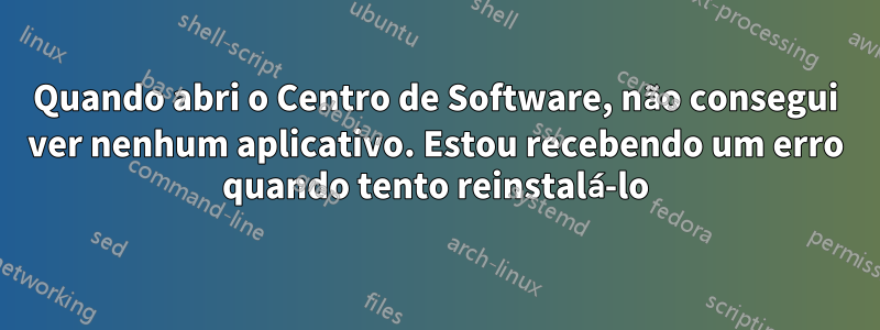 Quando abri o Centro de Software, não consegui ver nenhum aplicativo. Estou recebendo um erro quando tento reinstalá-lo