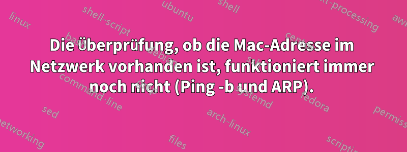 Die Überprüfung, ob die Mac-Adresse im Netzwerk vorhanden ist, funktioniert immer noch nicht (Ping -b und ARP).