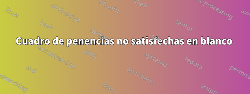 Cuadro de penencias no satisfechas en blanco