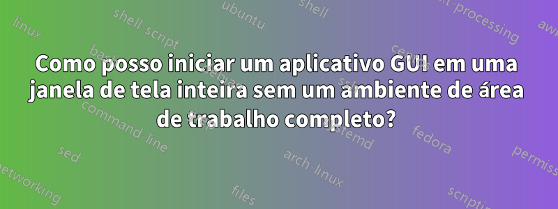 Como posso iniciar um aplicativo GUI em uma janela de tela inteira sem um ambiente de área de trabalho completo?