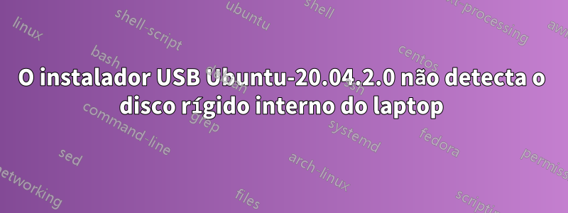 O instalador USB Ubuntu-20.04.2.0 não detecta o disco rígido interno do laptop