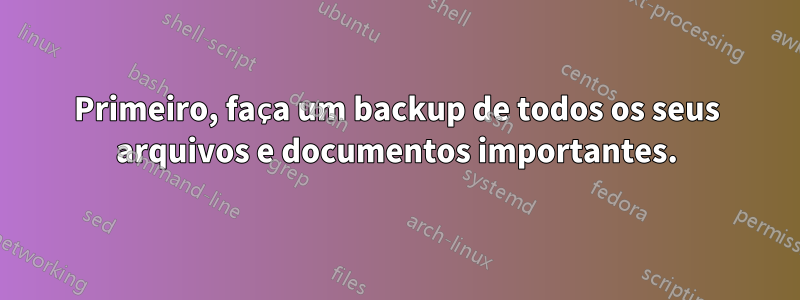 Primeiro, faça um backup de todos os seus arquivos e documentos importantes.