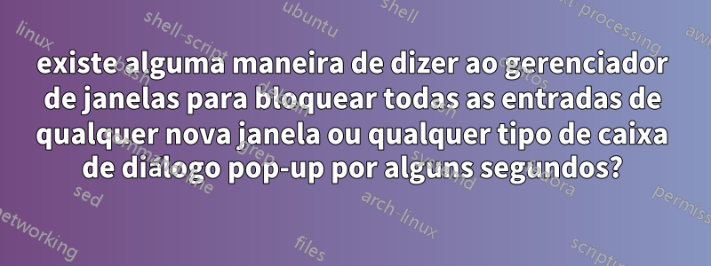 existe alguma maneira de dizer ao gerenciador de janelas para bloquear todas as entradas de qualquer nova janela ou qualquer tipo de caixa de diálogo pop-up por alguns segundos?