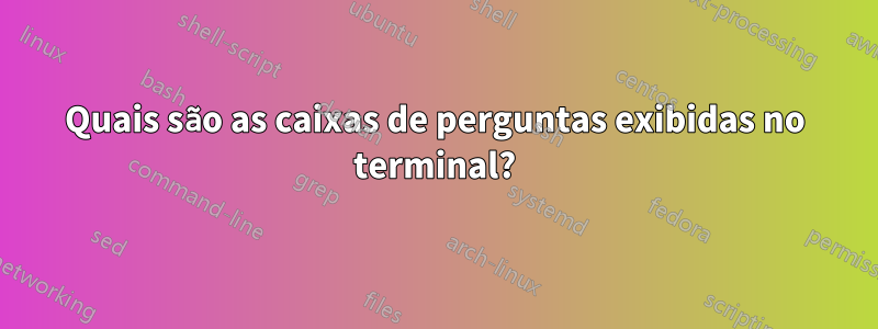 Quais são as caixas de perguntas exibidas no terminal?